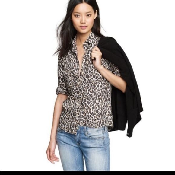 J CREW  Cotton Leopard Button Down - Picture 3 of 14